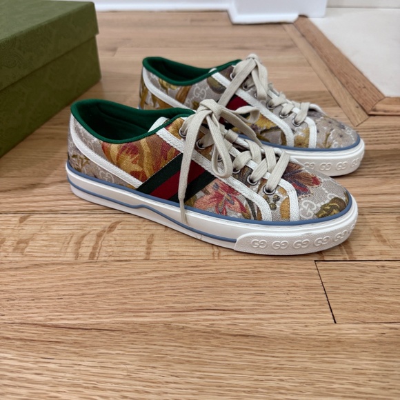 GUCCI GG Supreme Monogram Water Flora Web 1977 Tennis Sneakers 37.5 - Perfect! - Picture 6 of 8